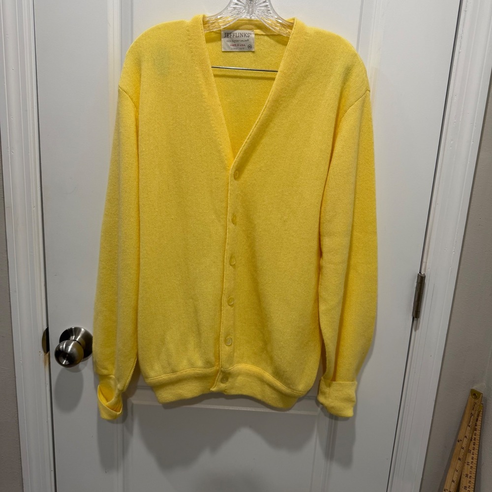 Lord Jeff Mens Cardigan Yellow Vintage Orlon Acrylic Made in USA Size XL
